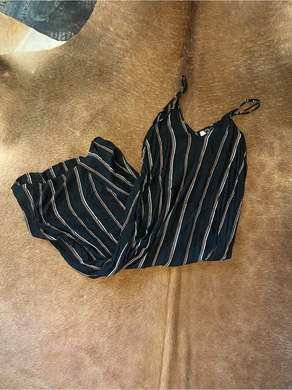 Elan Black Maxi Dress with Cream and Orange Stripes